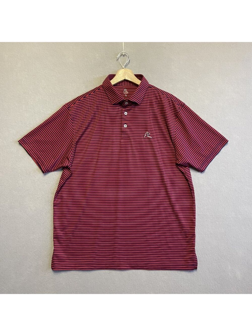 Rhoback Mens Red & Navy Striped Performance Polo L Stretch & Moisture-Wicking